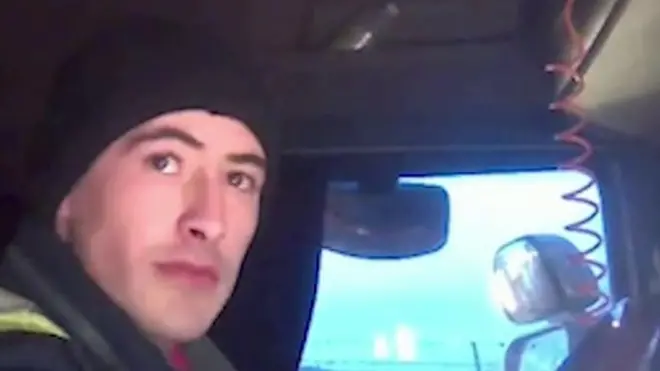 Haulier Christopher Kennedy captured by CCTV in the cab of his lorry