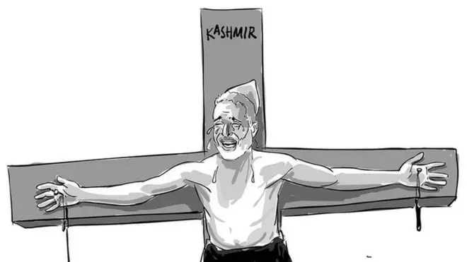 پچھلے سال سرینگر کے مرکز میں ہونے والے ایک کریک ڈاؤن میں ایک نوجوان لڑکا مارا گیا۔ اس کے خاندان والوں کے مطابق ان کے بچے کو فوج نے قتل کیا۔ اور بعد میں جب اس کے گھر والے اس کی میت کو دفنانے کے لیے لے جا رہے تھے تو ان پر آنسو گیس کے گولے برسائے گئے۔ تب ایک ہمسائے نے اپنی قمیض پھاڑی اور پولیس سے روتے ہوئے، باہیں پھیلائے، اسے گولی مارنے کو کہا۔ میں نے یہ تصویر دیکھی اور میرے ذہن میں یہ تصویر آئی۔