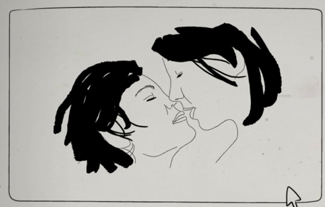 ภาพวาดการ์ตูนจนเพศเดียวกันจูบกัน