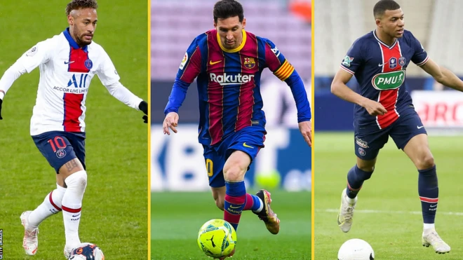 Neymar, Lionel Messi and Kylian Mbappe all in action