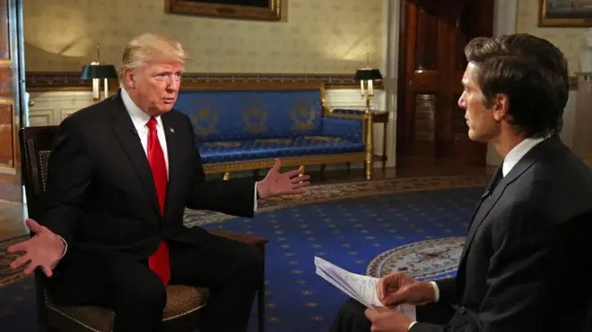 امریکی صدر ڈونلڈ ٹرمپ ای بی سی نیوز کو انٹرویو دیتے ہوئے