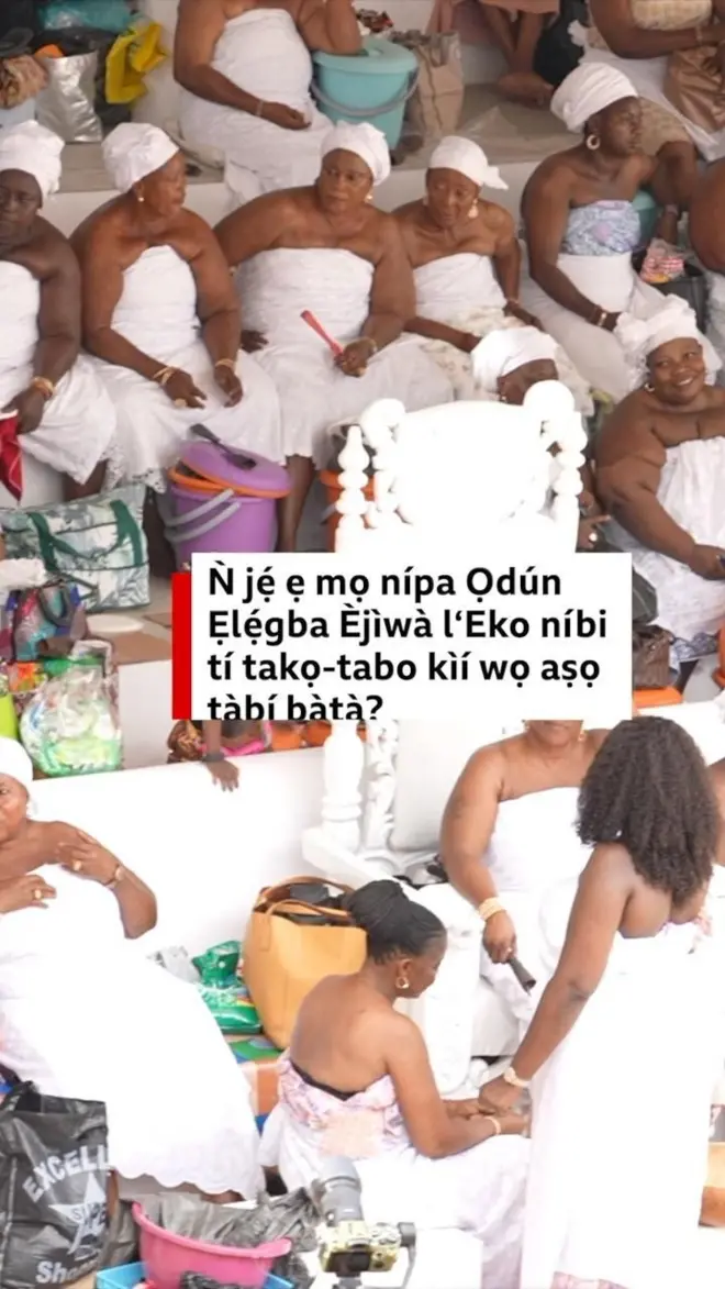 Awọn obinrin to ro asọ funfun mọ aya wọn joko silẹ lasiko ọdun Ẹlẹgba Ejiwa