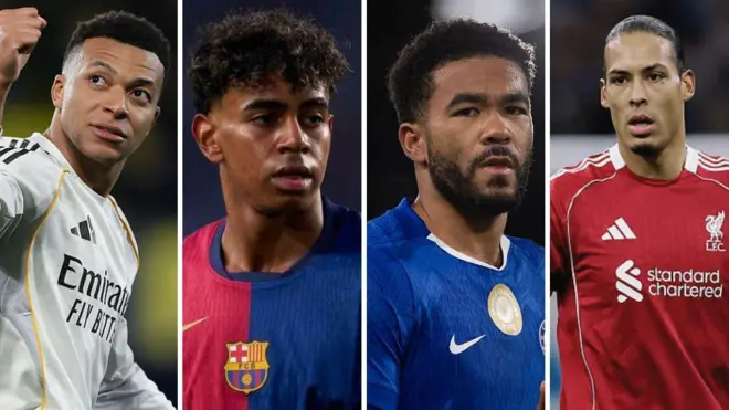 Collage images of Kylian Mbappe, Lamine Yamal, Reece James and Virgil Van Dijk