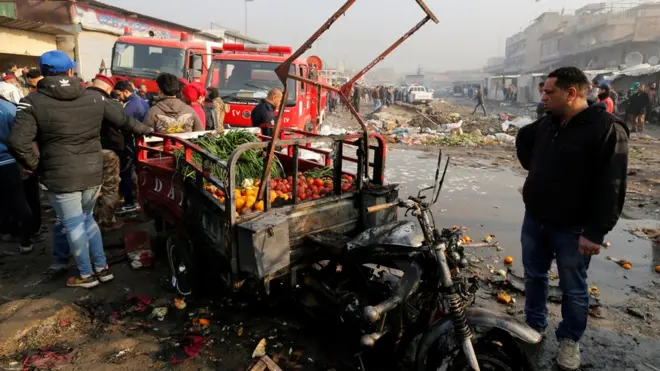 Ledakan berlangsung di pasar sayur Jumila, Distrik Sadr City, yang sebagian besar dihuni umat Syiah.
