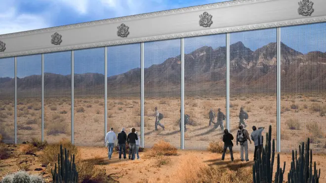 Doble malla de alambre con vigas de acero: uno de los diseños de Michael Evangelista-Ysasaga para el muro de Trump en la frontera con México.