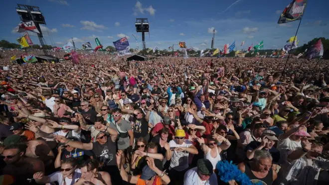Crowds at Glastonbury Festival at the weekend