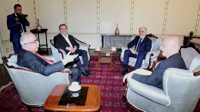 سران حکومت وحدت ملی، از راست: اشرف غنی، عبدالله عبدالله، سرور دانش و عبدالرشید دوستم