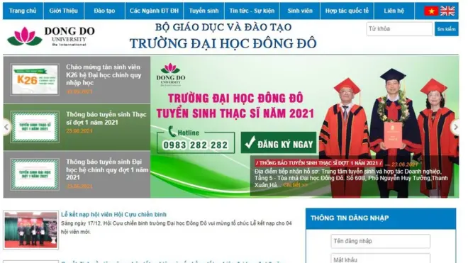 Trang web của Đại học Dân Lập Đông Đô