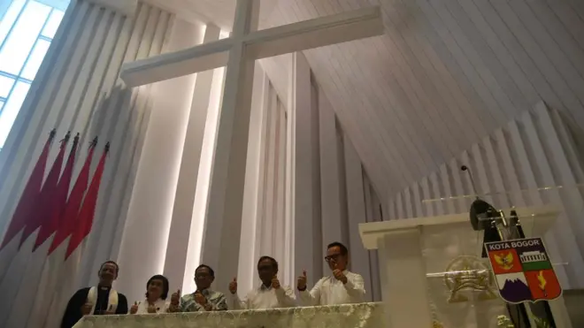 Peresmian gedung Gereja GKI Pengadilan Pos Bogor Barat di jalan KH Abdullah bin Nuh, Kota Bogor, Jawa Barat, Minggu (09/04)