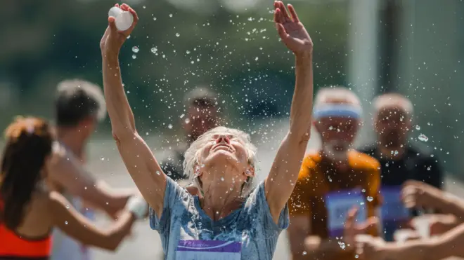 Stock image of older marathon runner