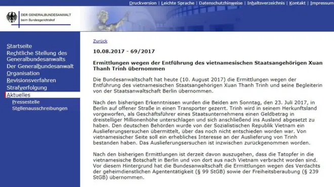 Toàn văn nội dung thông cáo bằng tiếng Đức đăng trên trang generalbundesanwalt.de