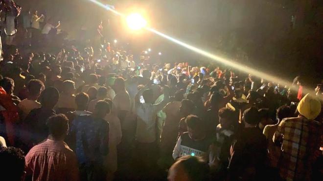 Crowds celebrating the Hindu festival near Amritsar, India