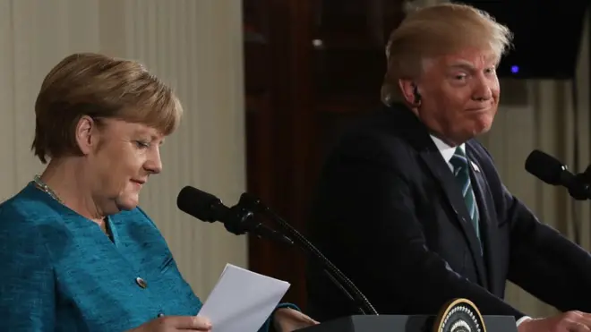 От канцлера Меркель и Германии - как большой и богатой страны - Трамп, судя по его репликам, хотел бы гораздо большего вклада в НАТО