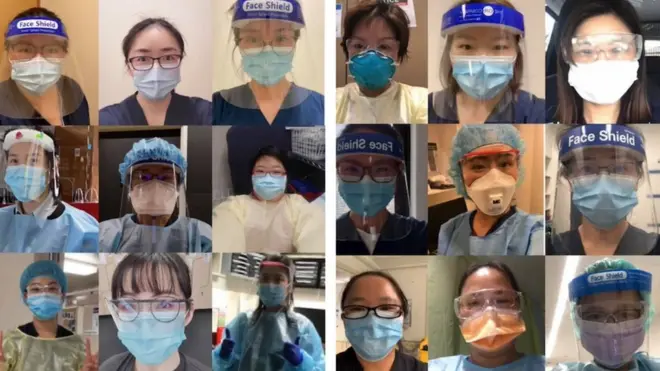 台灣護士張貼出她們在疫情期間的工作照片，彼此打氣。