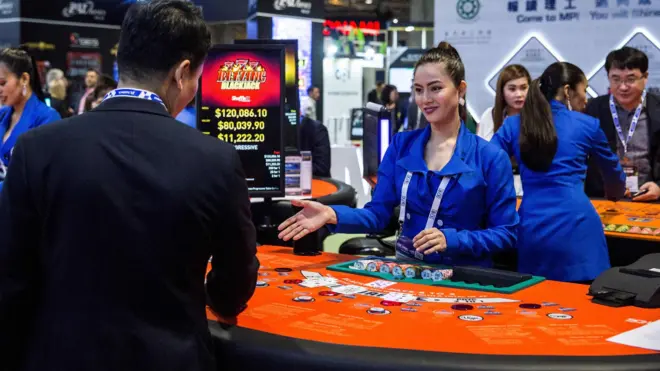 澳门一场国际博彩博览会上的模拟赌枱（21/5/2019）