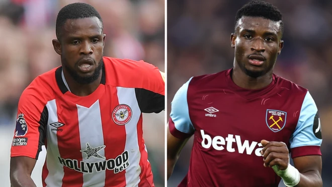 Frank Onyeka, milieu de terrain de Brentford, et Mohammed Kudus, attaquant de West Ham