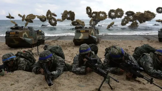 Foal Eagle, held earlier this year, saw US and South Korean troops practice a beach landing