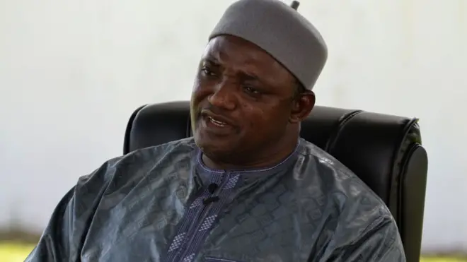 Le président Adama Barrow, lors d'une interview le 26 juillet 2017 à Banjul (illustration).