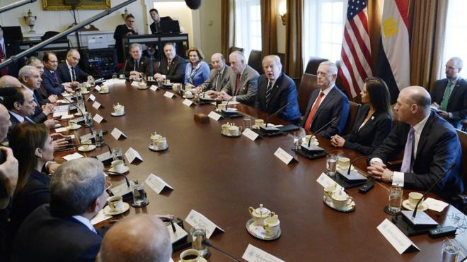 اجتماع الوفد المصري بالوفد الأمريكي في لقاء القمة بين السيسي وترامب بالبيت الأبيض