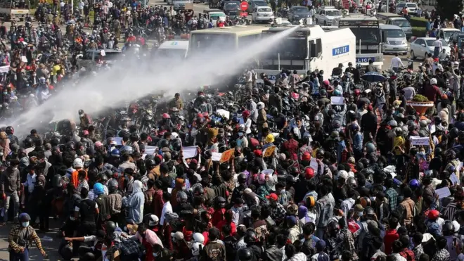 Police used water cannon on protesters and there were reports of a few injuries
