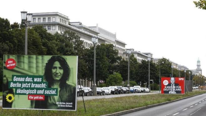 Candidate posters are seen ahead of the general elections in Berlin, Germany, on 21 September 2021