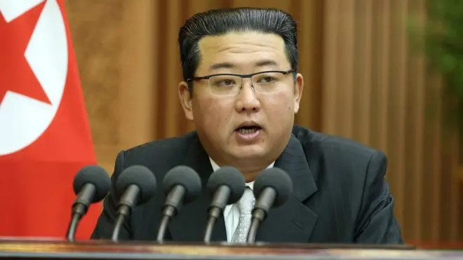 North Korea's leader speaking at the 5th Session of the 14th Supreme People"s Assembly