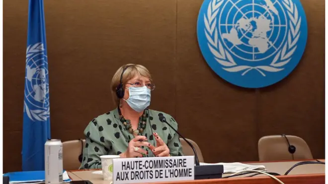 مفوضة الأمم المتحدة السامية لحقوق الإنسان ميشيل باشليت 21 يونيو/ حزيران 2021 في جنيف.