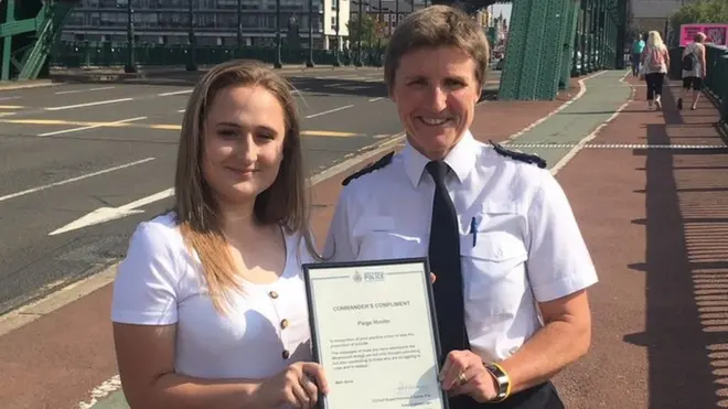 Paige Hunter received a commendation certificate from Northumbria Police Chief Superintendent Sarah Pitt