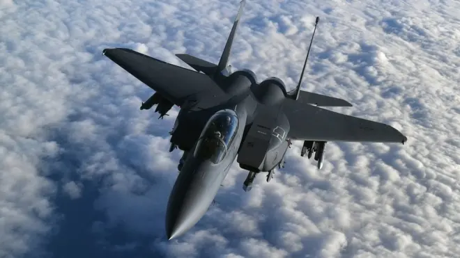 A United States Air Force F-15 Strike Eagle fighter jet