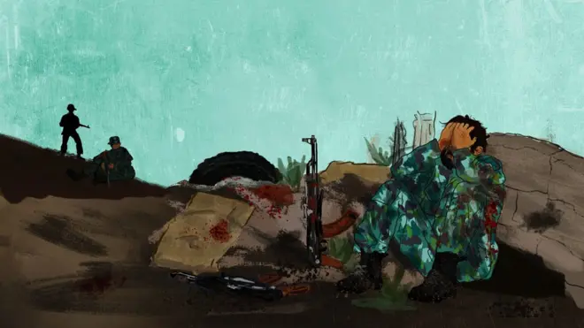 An illustration of a fighter holding his head in his hands.