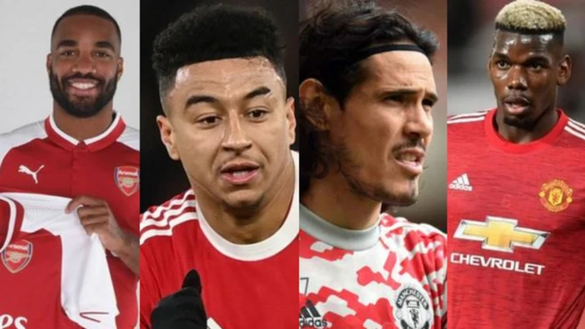 Paul Pogba, Jesse Lingard, Edinson Cavani da Alexandre Lacazette