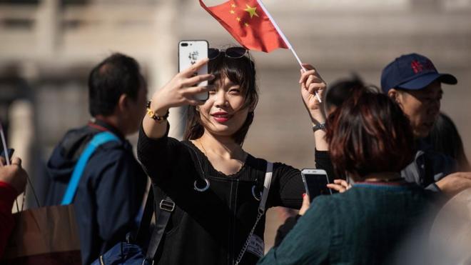 大量中国民众在中国"国庆黄金周"外出游玩。