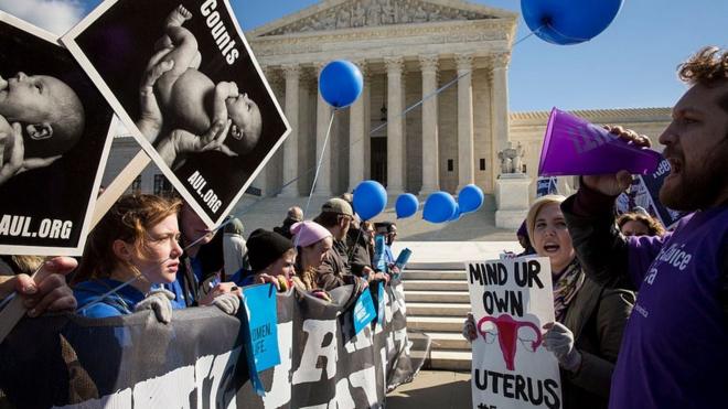 Pro-choice and anti-abortion activists outside the US Supreme Court
