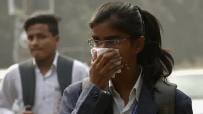 પ્રદૂષણને કારણે નાક પર હાથ મૂકેલી મહિલા