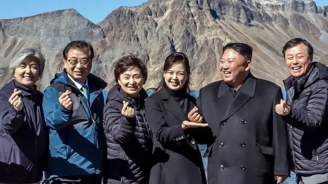 The photo seems to show the North Korean leader's playful side