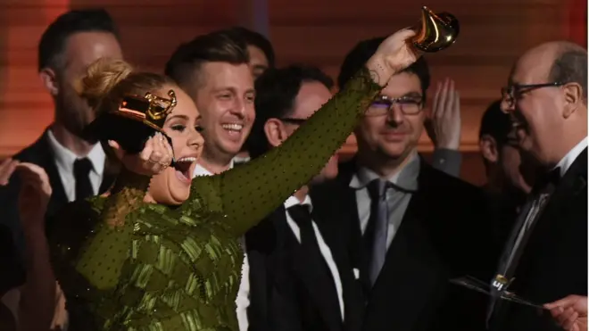 Adele won four Grammys in total - although she appears to have broken one already