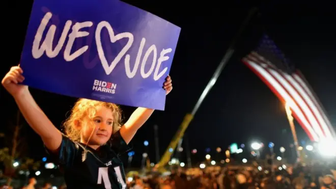 Crowds gathered ahead of the speech in Wilmington, Delaware