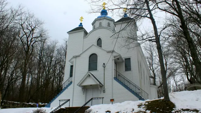 The church is built on the steep hillside above Centralia