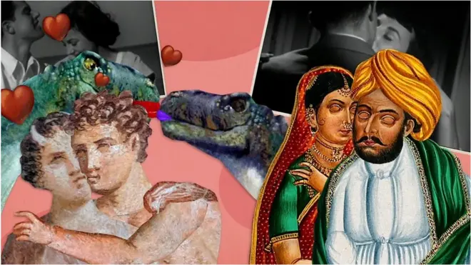 Montagemsite do bet365ilustrações representando indianos, romanos e dinossauros se beijando.