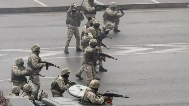 Security forces on the streets of Almaty, Kazakhstan's biggest city