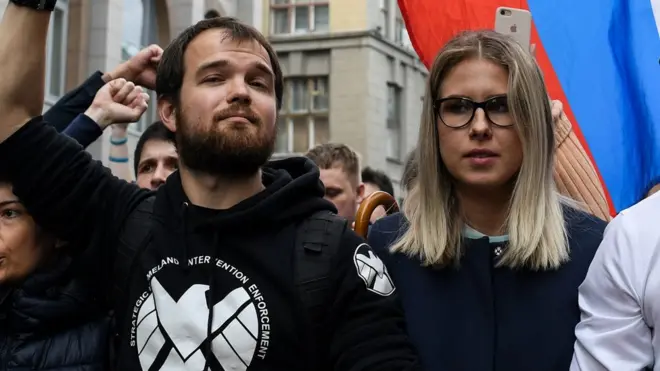 Алексей Миняйло вместе с Любовь Соболь на акции 14 июля