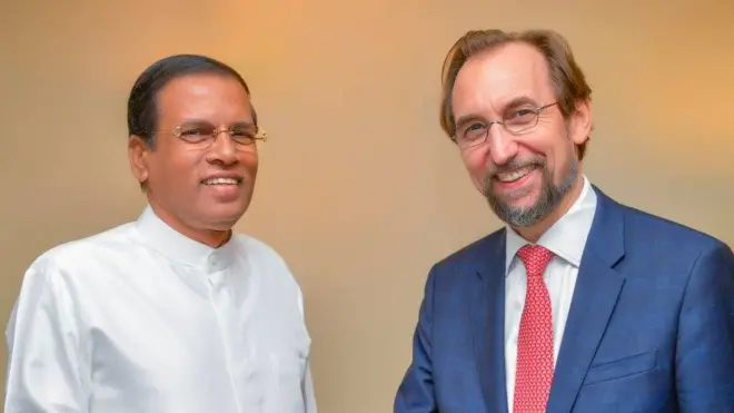 ජනාධිපති මෛත්‍රිපාල සිරිසේන සහ එක්සත් ජාතීන්ගේ මානව හිමිකම් පිළිබඳ මහ කොමසාරිස් සයීඩ් අල් හුසේන් කුමරු