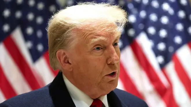 Donald Trump speaking after a separate legal case in New York City on Wednesday