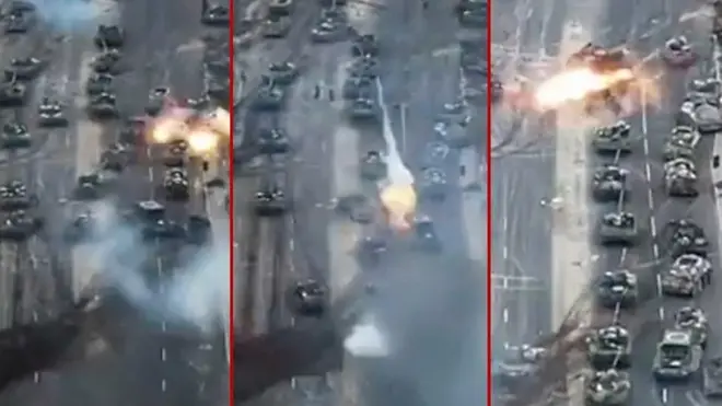 Обстрел колонны российских танков. Видео