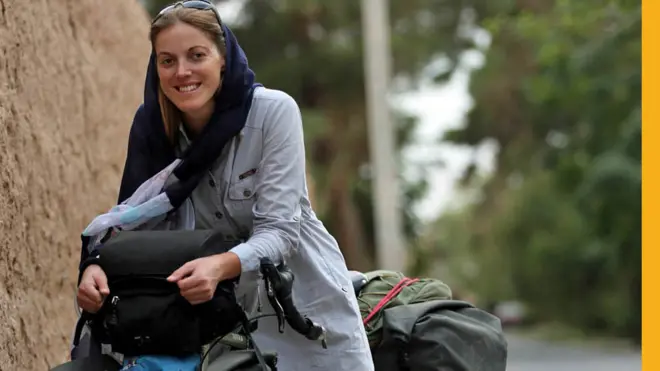 Rebecca Lowe with her bike, Maud