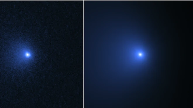 The image on the left shows the comet on 8 January, 2022. The middle shows the 'coma' - an envelope around a comet's nucleus