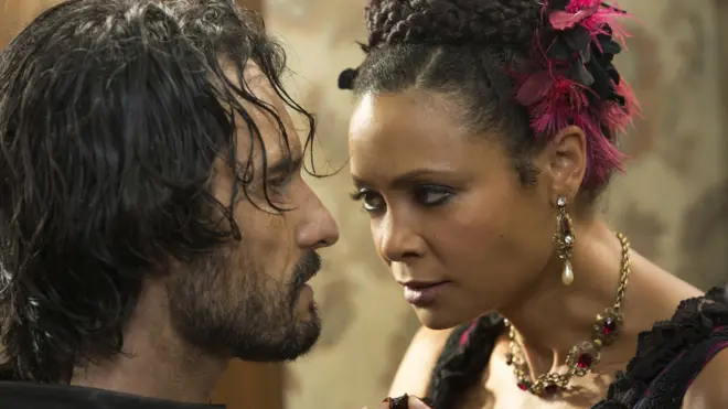 Rodrigo Santoro and Thandie Newton in Westworld