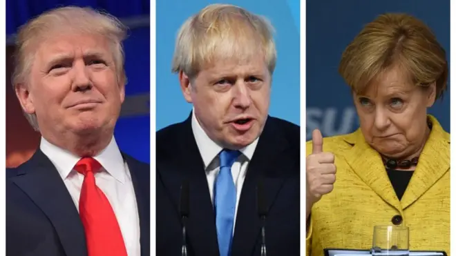 Donald Trump, Boris Johnson, Angela Merkel