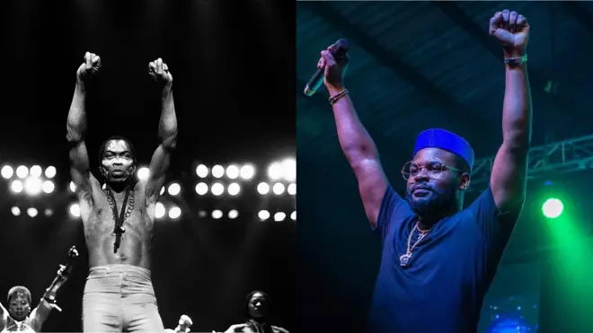 Fela Kuti and Falz dey do di iconic pose
