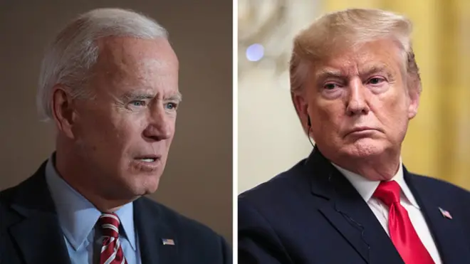 Joe Biden, left, is leading Donald Trump in the polls